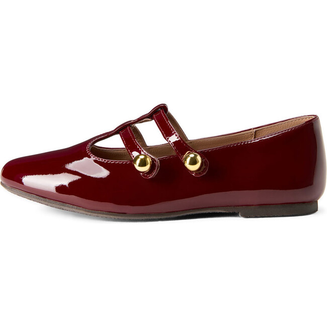 Lory Glossy Knotted Double Straps Mary Jane Shoes, Burgundy