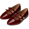 Lory Glossy Knotted Double Straps Mary Jane Shoes, Burgundy - Mary Janes - 2