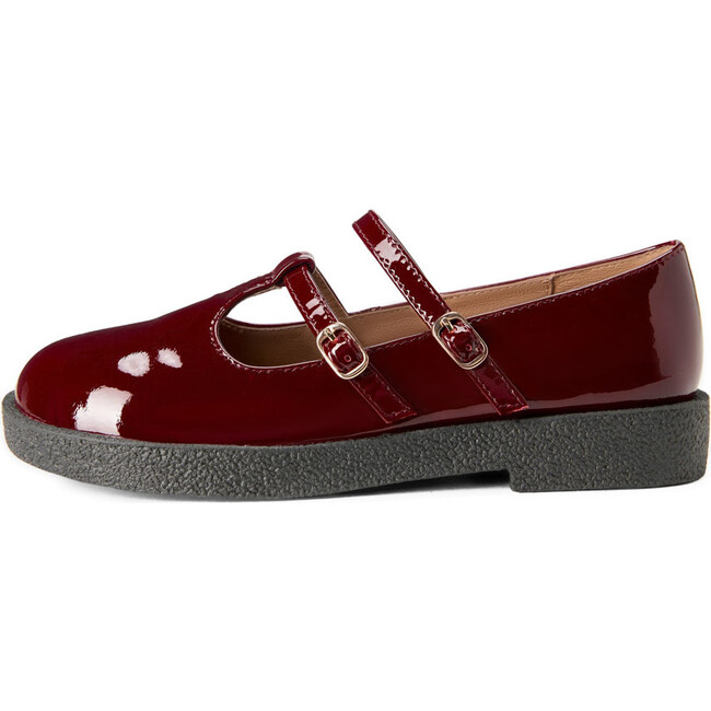 Jayden Glossy Slim Strap Buckle Mary Jane Shoes, Burgundy