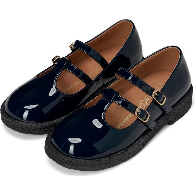 Jayden Glossy Slim Strap Buckle Mary Jane Shoes, Navy - Mary Janes - 2