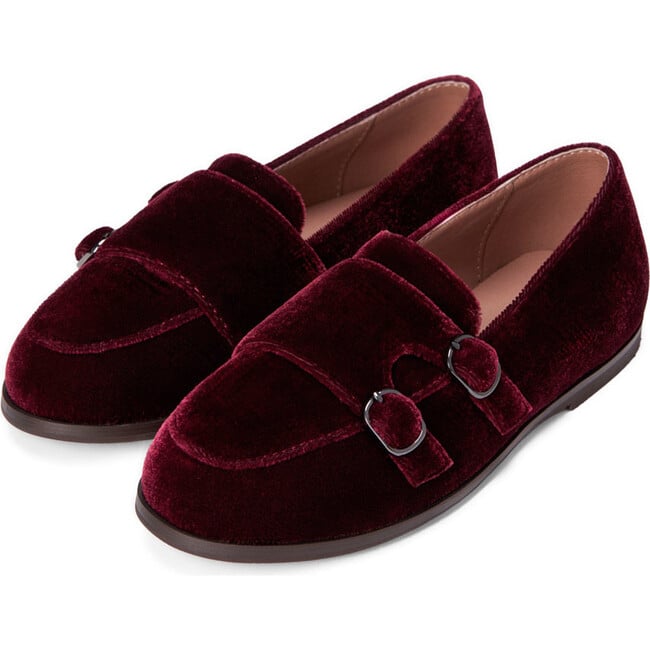 Ingrid Velvet Ribbon Trim Loafers, Burgundy - Loafers - 2