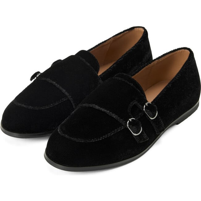 Ingrid Velvet Ribbon Trim Loafers, Black - Loafers - 2