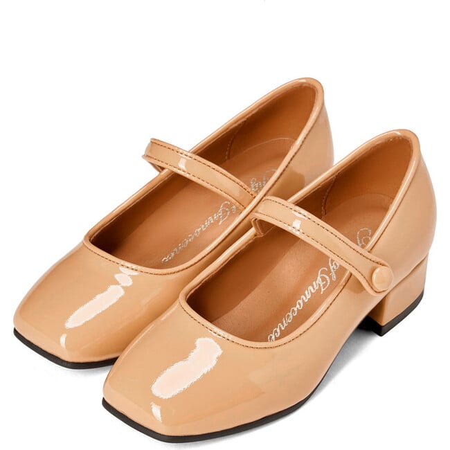 Holly Square Toe Buckle Strap Heels, Beige - Dress Shoes - 2