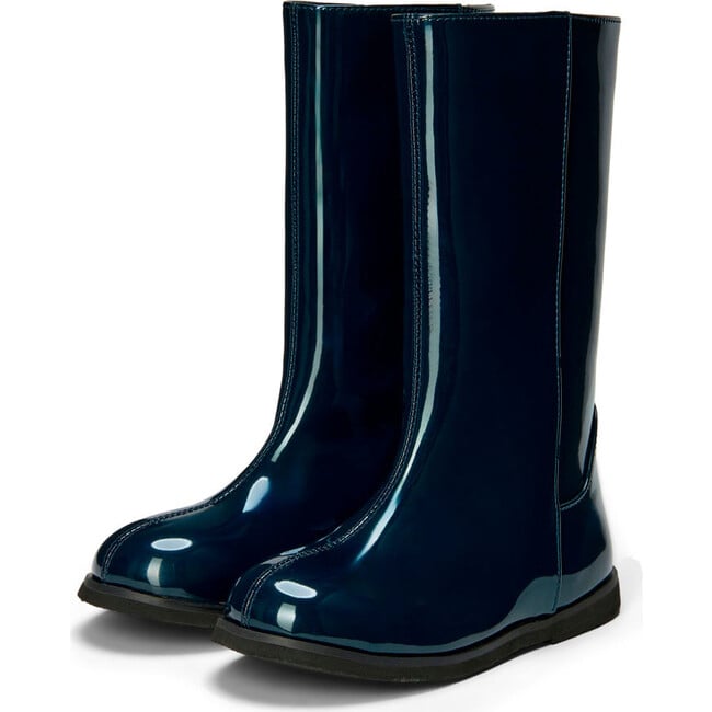 Ann PU Patent Leather High Boots, Navy - Boots - 2