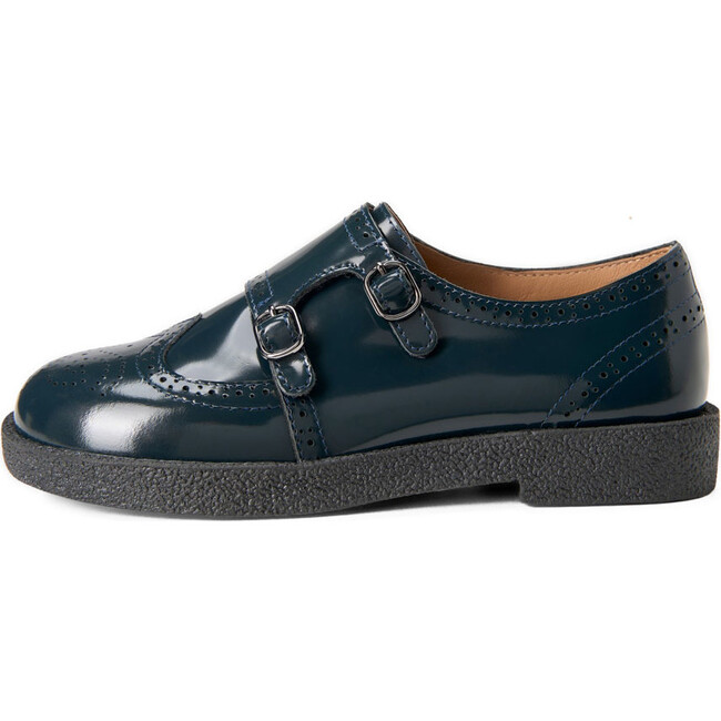 Alsa Glossy Doubled Buckle Brogues Shoes, Navy