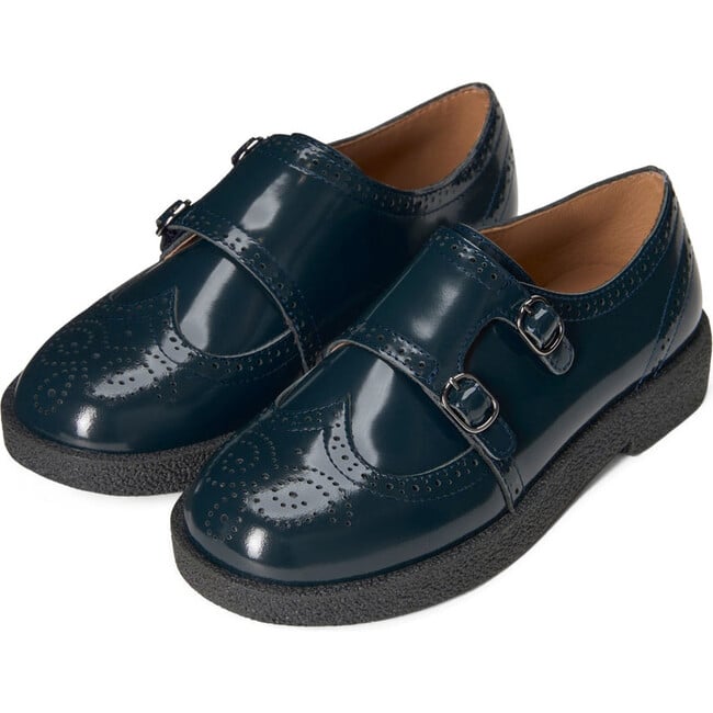 Alsa Glossy Doubled Buckle Brogues Shoes, Navy - Oxfords - 2