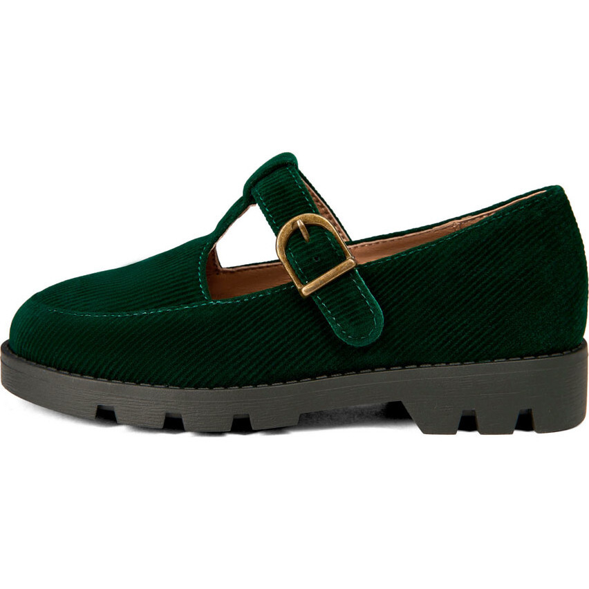Berta Ribbed Velvet Mary Janes, Green - Age of Innocence