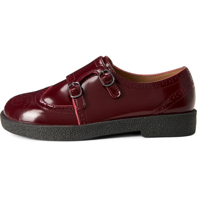 Alsa Glossy Doubled Buckle Brogues Shoes, Burgundy