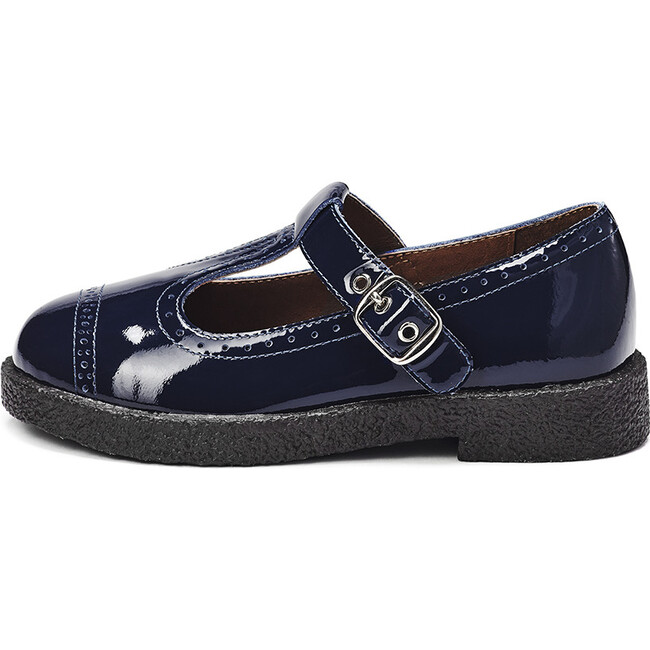 Agathe Leather Casual T-Bar Strap Shoes, Navy