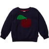 Red Apple Print Ribbed Neck Drop Shoulder Sweatshirt, Blue - Sweatshirts - 1 - thumbnail