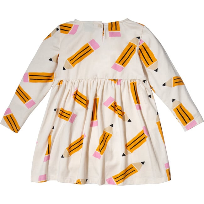 Pencil Print Long Sleeve Button Dress, Natural - Dresses - 2