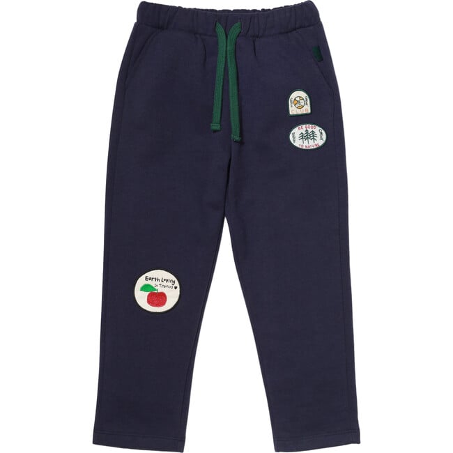 Patch Ribbed Adjustable Waist Drawstring Jogger, Navy