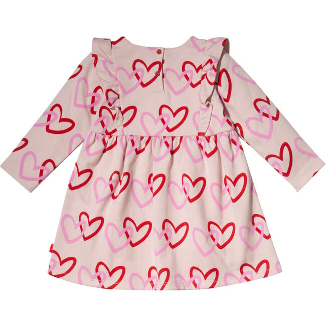 Hearts Print Ruffle High Waist Long Sleeve Skirt Dress, Pink - Dresses - 2