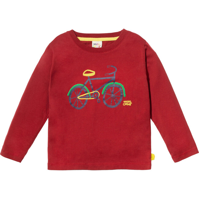 Bicyclette Print Crew Neck Long Sleeve T-Shirt, Red