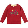 Bicyclette Print Crew Neck Long Sleeve T-Shirt, Red - T-Shirts - 1 - thumbnail