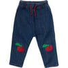 Baby Red Apple Knee Patch Elastic Waist Drawstring Jeans, Blue - Pants - 1 - thumbnail