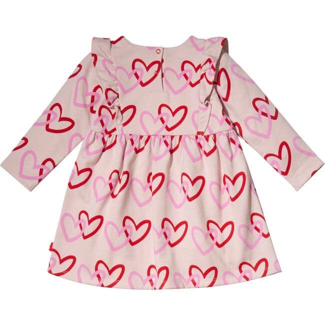 Baby Hearts Print Ruffle High Waist Long Sleeve Snap Dress, Pink - Dresses - 2