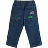 Baby Red Apple Knee Patch Elastic Waist Drawstring Jeans, Blue - Pants - 2