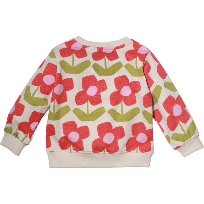 Baby Flower Print Ribbed Neck Drop Shoulder Snap Button Sweatshirt, Natural - Sweatshirts - 2