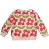 Baby Flower Print Ribbed Neck Drop Shoulder Snap Button Sweatshirt, Natural - Sweatshirts - 2