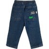 Baby Green Apple Knee Patch Elastic Waist Drawstring Jeans, Blue - Pants - 2