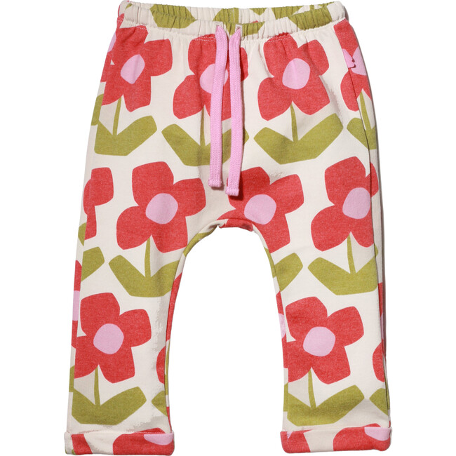 Baby Flower Print Elastic Waist Drawstring Pant, Natural