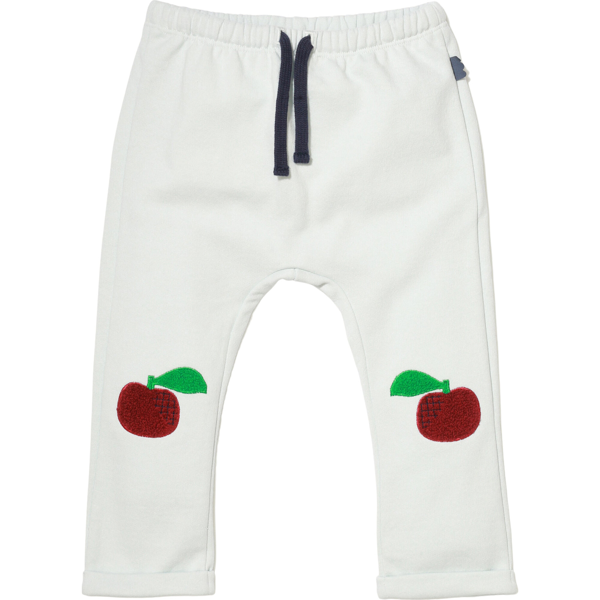 Baby Apple Knee Patch Elastic Waist Drawstring Pant, Blue - Pants - 1