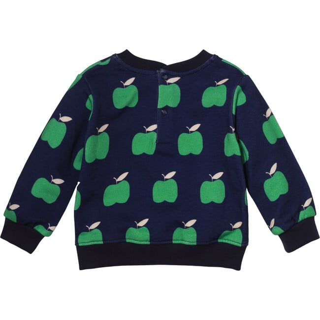 Baby Apples Print Ribbed Neck Drop Shoulder Snap Button Sweatshirt, Blue - Sweatshirts - 2