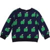 Baby Apples Print Ribbed Neck Drop Shoulder Snap Button Sweatshirt, Blue - Sweatshirts - 2