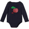 Apple Print Ribbed Long Sleeve Snap Button Bodysuit, Blue - Onesies - 1 - thumbnail