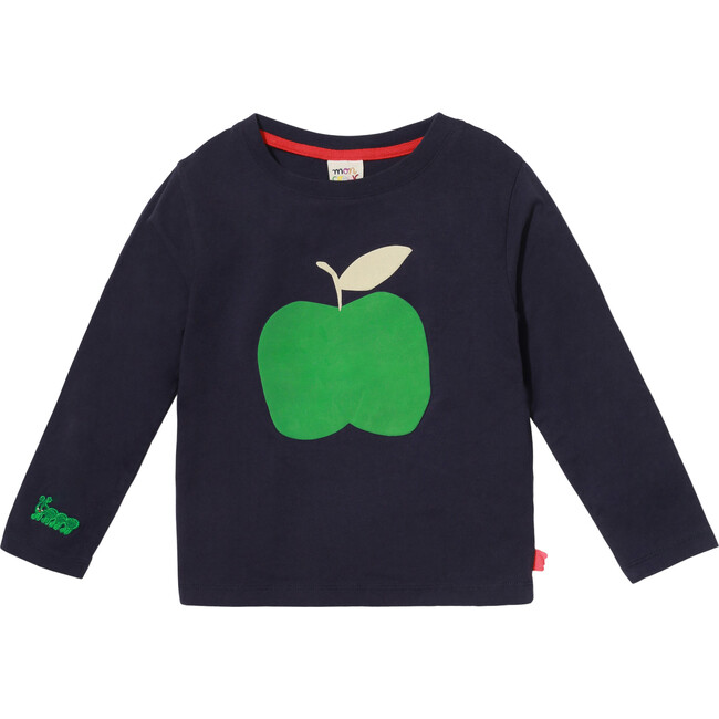 Apple Print Crew Neck Long Sleeve T-Shirt, Blue