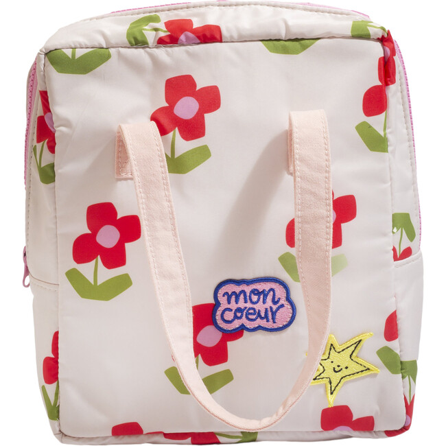 Insulated Flower Print Zipper Lunchbag, Pink