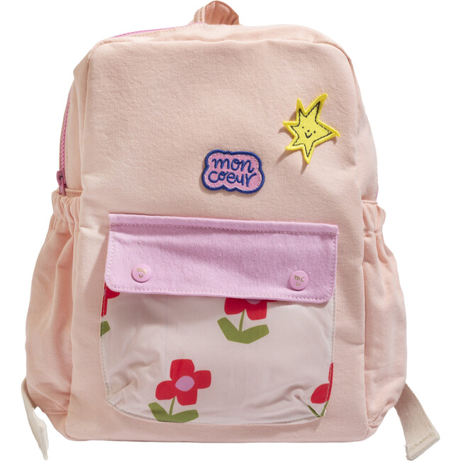 Flower Print Padded Adjustable Buckle Strap Zipper Backpack, Pink