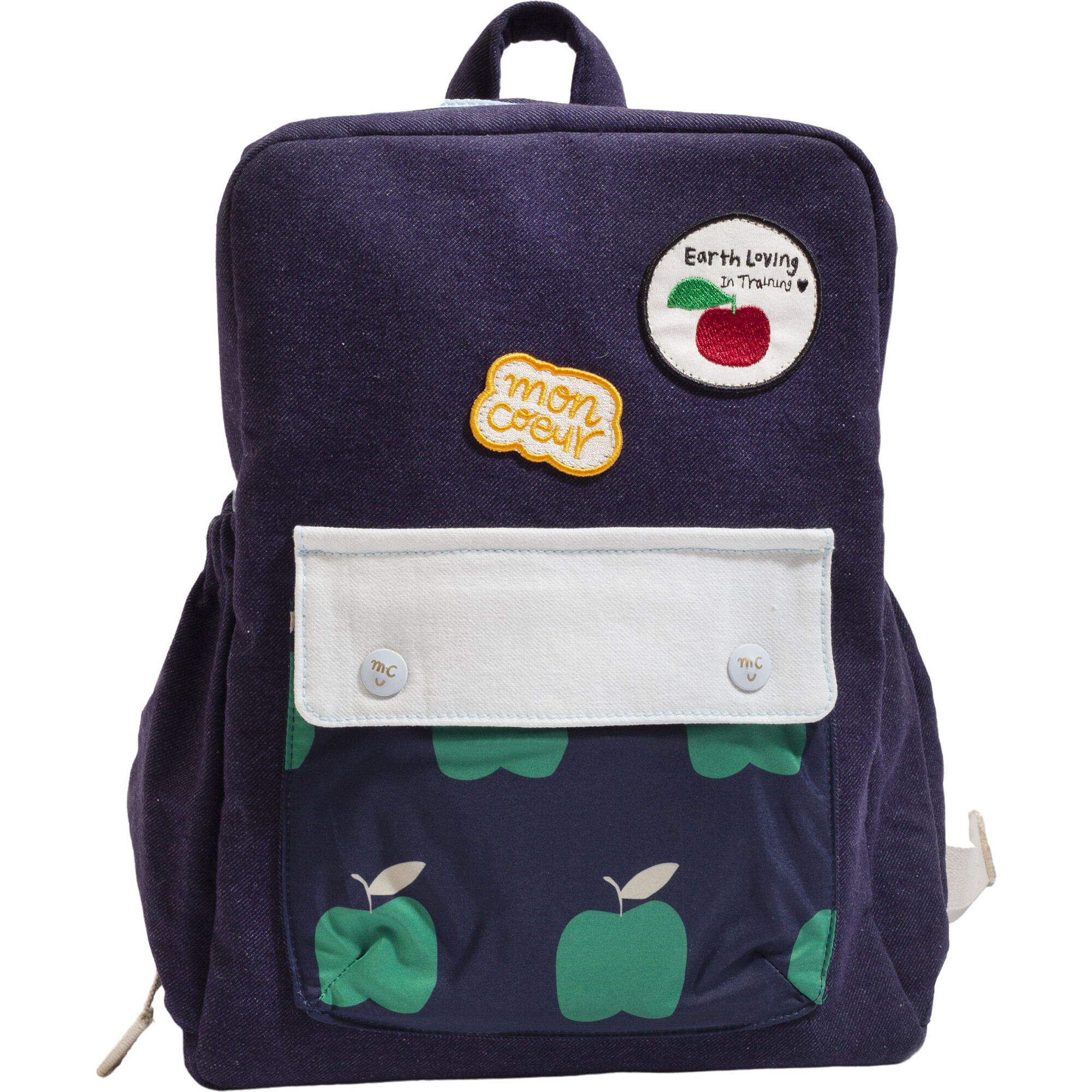 Apple Print Padded Adjustable Buckle Strap Zipper Backpack, Blue - Backpacks - 1