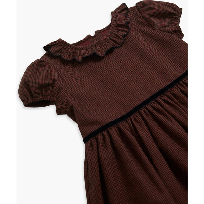 Raisin Scalloped Ruffle Collar Short Puff Sleeve Dress, Burgundy - Dresses - 5