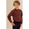 Pereprine Mini Checkered Mandarin Collar Long Sleeve Shirt, Burgundy - Shirts - 2