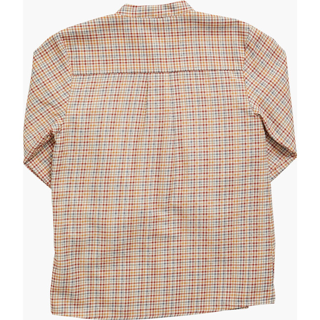 Pereprine Mini Checkered Mandarin Collar Long Sleeve Shirt, Red & Orange - Shirts - 4