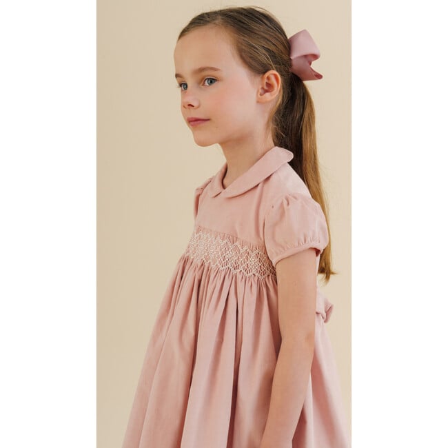 Melly Corduroy Peter Pan Collar Short Puff Sleeve Smocked Dress, Pink - Dresses - 2