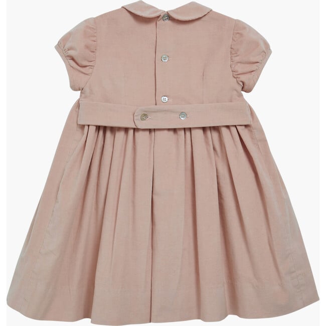 Melly Corduroy Peter Pan Collar Short Puff Sleeve Smocked Dress, Pink - Dresses - 4