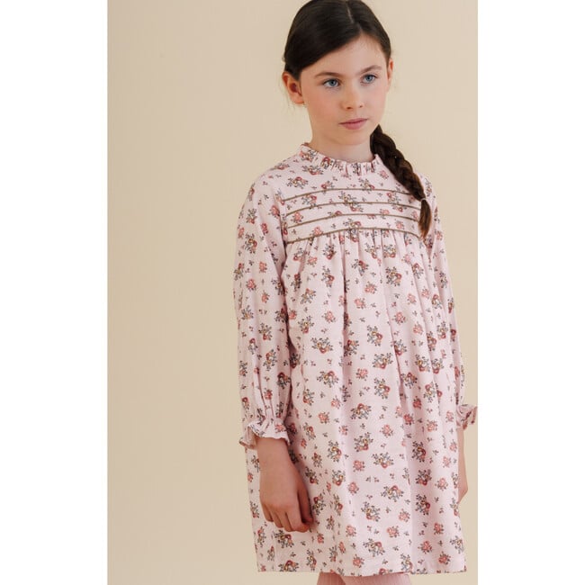 Villa Floral Print Frilled Collar Long Sleeve Dress, Pink Bouquet - Dresses - 2