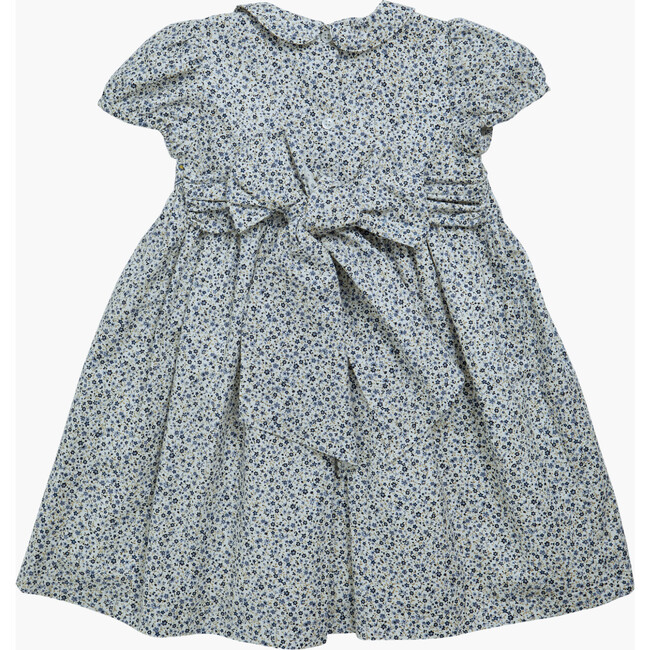 Jujube Floral Peter Pan Collar Short Puff Sleeve Smocked Dress, Navy & Yellow - Dresses - 4