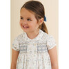 Shirley Floral Peter Pan Collar Short Puff Sleeve Smocked Dress, Blue - Dresses - 3