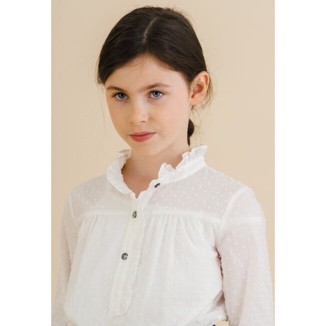 Diana Plumetis Ruffle Collar Long Sleeve Blouse, Off-White - Blouses - 2