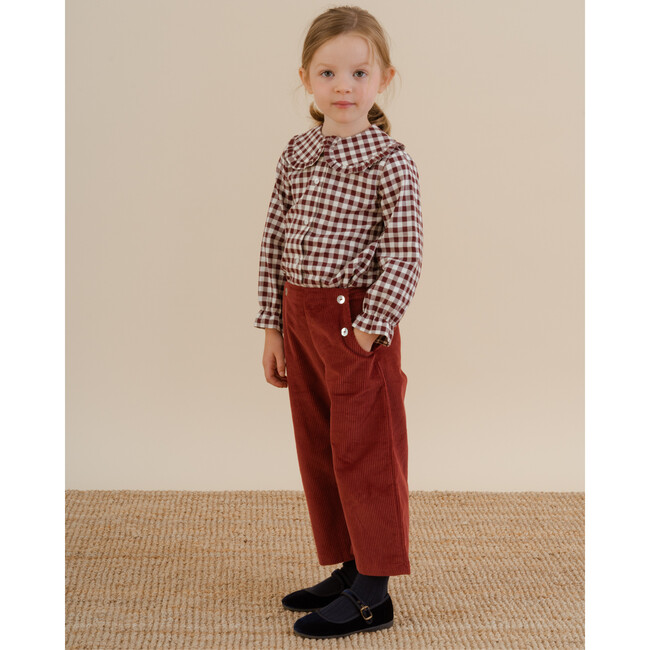 Fleur Wale Corduroy Flat Waist Flared Trousers, Burgundy - Pants - 2