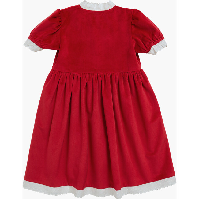 Carole Velvet Contrast Broderie Anglaise Trim Buttoned Dress, Bright Red - Dresses - 2