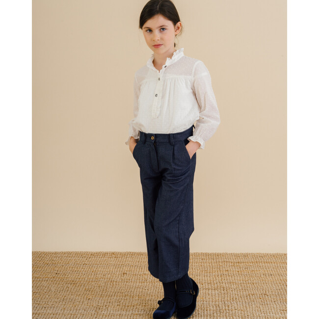 Cyrilla Twill Buttoned Waist Wide Leg Trousers, Navy - Pants - 2