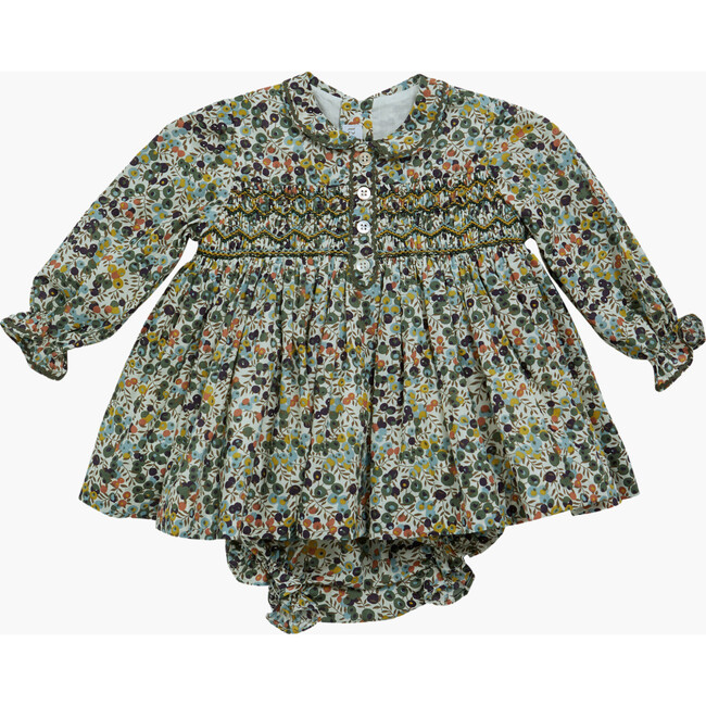 Baby Shiraz Liberty Print Peter Pen Collar Long Sleeve Smocked 2-Piece Set, Wiltshire