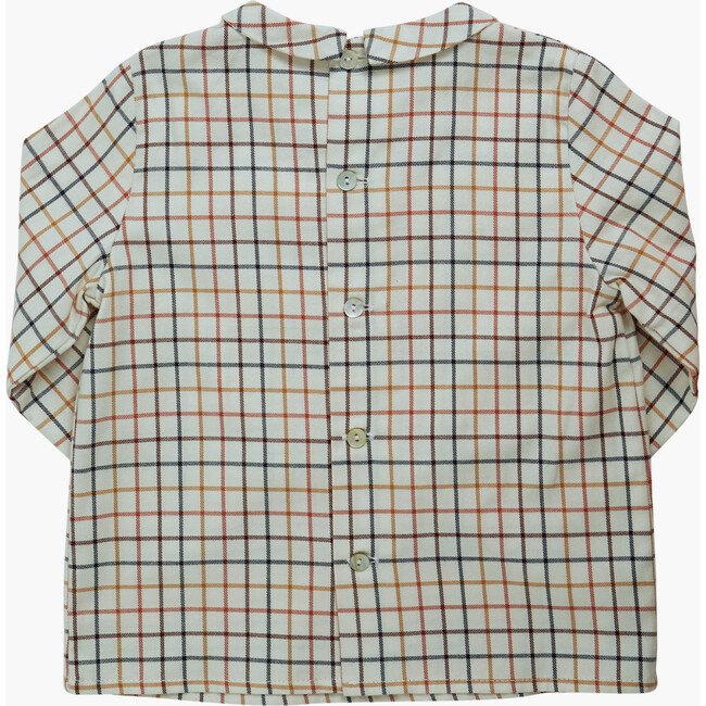 Baby Mallard Checkered Peter Pan Collar Long Sleeve Shirt, Cream & Multicolors - Shirts - 2