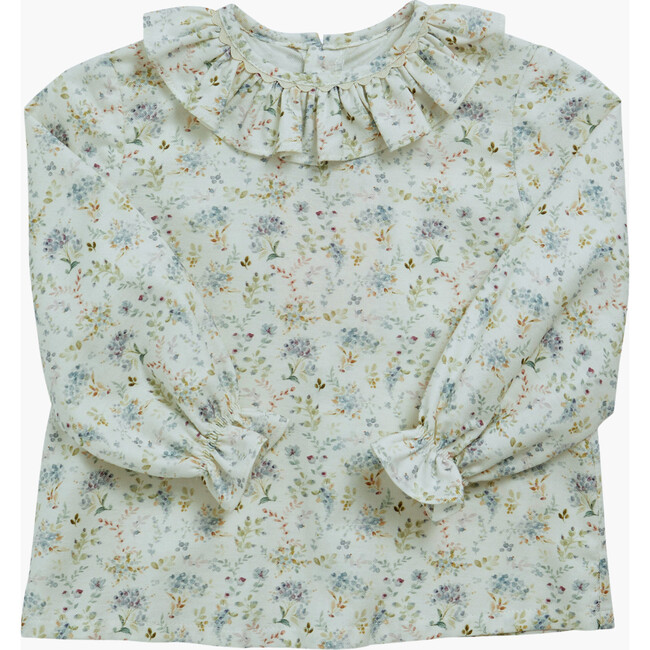 Baby Amelia Floral Ruffle Collar Long Cuffed Sleeve Blouse, Blue