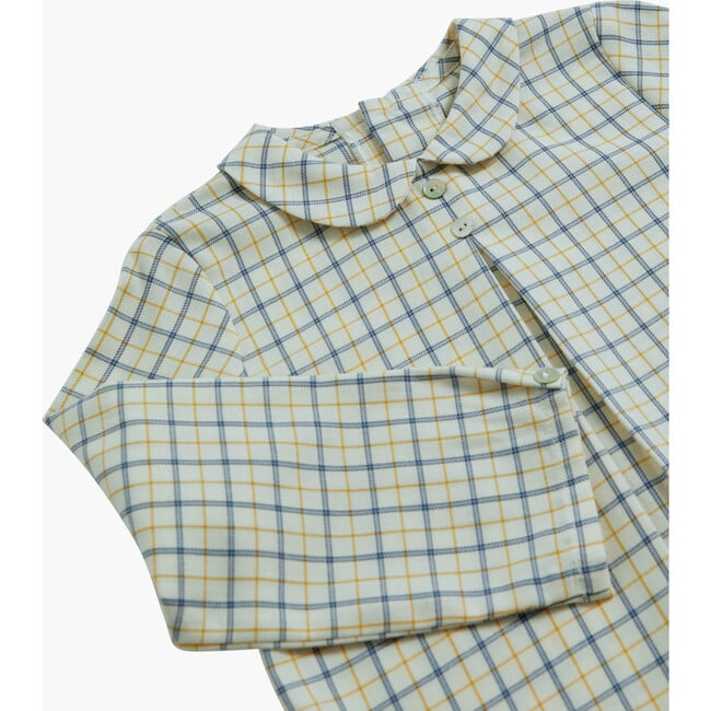 Baby Mallard Checkered Peter Pan Collar Long Sleeve Shirt, Blue & Yellow - Shirts - 3